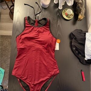 Red and Black One Piece Swimsuit with Spaghetti Straps